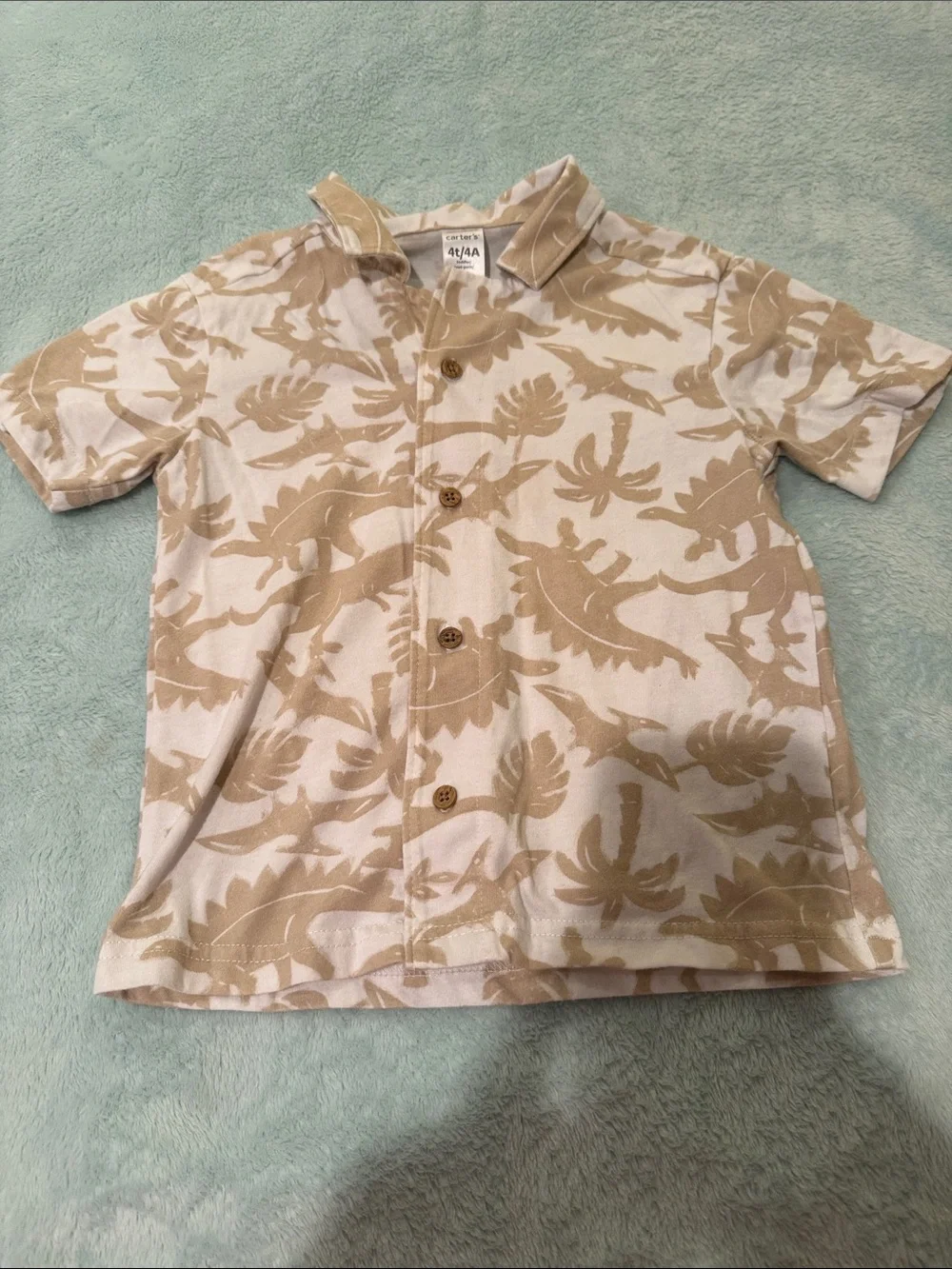 Carter's White and Tan Leaf-Print Short Sleeve Button-Up Shirt